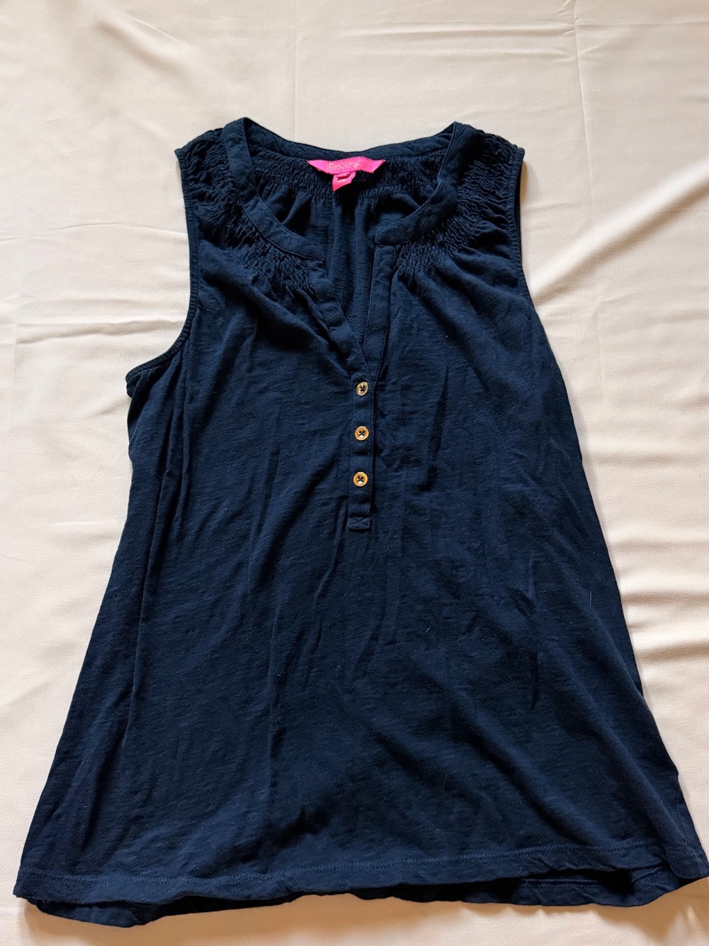 Lilly Pulitzer Navy Sleeveless Henley Top Gold Buttons Size M